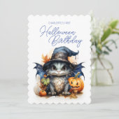 Invitation Aquarelle Bébé Dragon Enfant d'Halloween Anniversa (Debout devant)