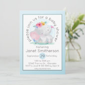 Invitation Aquarelle bébé éléphant avec Baby shower de fleurs (Debout devant)