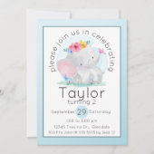 Invitation Aquarelle bébé éléphant avec fleurs Anniversaire (Devant)