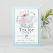 Invitation Aquarelle bébé éléphant avec fleurs Anniversaire (Debout devant)