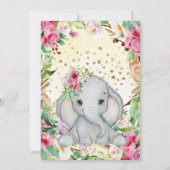 Invitation Aquarelle Bébé Eléphant Fleurs Fille Anniversaire (Dos)