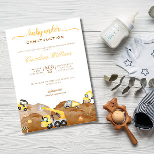 Invitation Aquarelle bébé en construction baby shower
