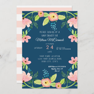 Invitation Aquarelle bébé fille douche moderne BOHO Floral Ar