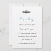 Invitation Aquarelle Bébé Garçon Baby shower de nid (Devant)