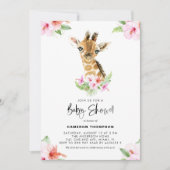 Invitation Aquarelle Bébé Giraffe Baby shower Hibiscus rose (Devant)