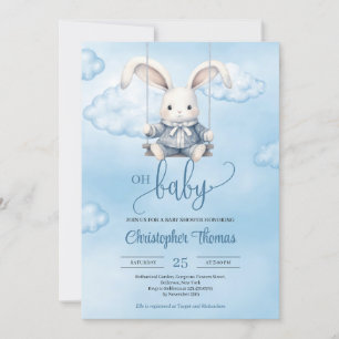 Invitation Aquarelle bébé lapin sur balançoire dans le ciel
