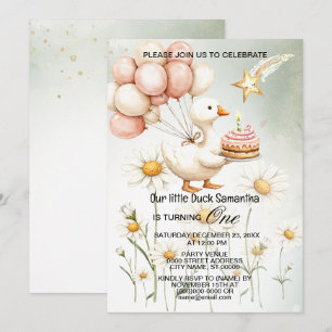 Invitation Aquarelle Bébé Oie blanche Anniversaire fête migno