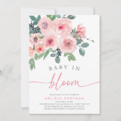 Invitation Aquarelle Bébé rose Fleur Douche Fille (Devant)