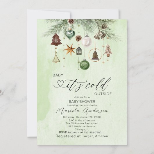 Invitation Aquarelle Bébé son froid dehors Baby shower Invi (Devant)