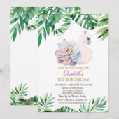 Invitation Aquarelle Bébé Swan, Feuille 1er anniversaire (Devant / Derrière)