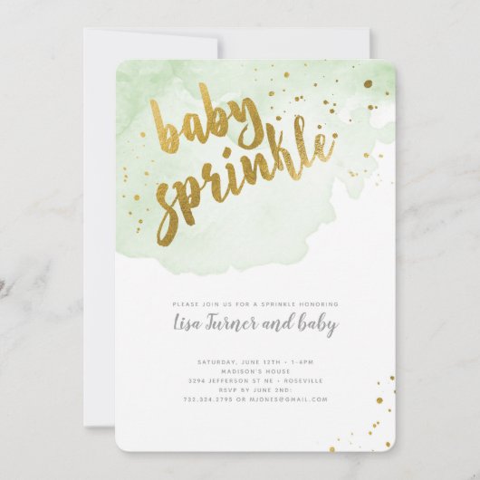 Invitation Aquarelle Bébé - Vert (Devant)