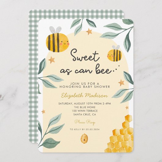 Invitation Aquarelle Bee Honey Baby shower sucré