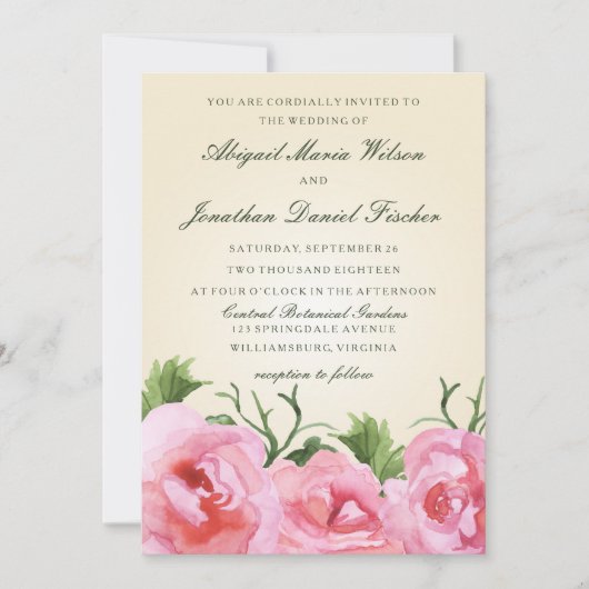 Invitation Aquarelle Begonias Floral Mariage (Devant)