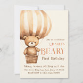 Invitation Aquarelle Beige Beary 1er anniversaire (Devant)
