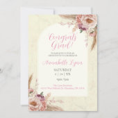 Invitation Aquarelle beige et rose Boho Aquarelle Florale Gra (Devant)