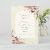 Invitation Aquarelle beige et rose Boho Aquarelle Florale Gra (Debout devant)