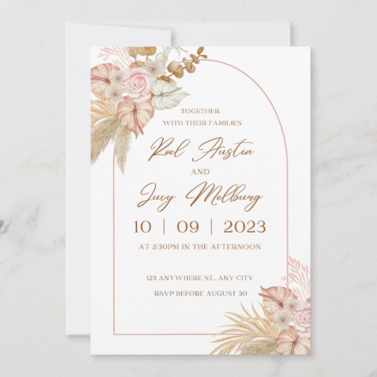 Invitation Aquarelle Beige Et Rose Mariage Floral (Devant)