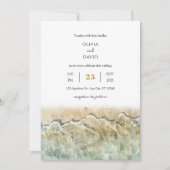 Invitation Aquarelle Beige Eté Mer Rive Plage Mariage (Devant)