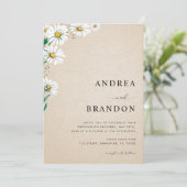 Invitation Aquarelle beige Fleur sauvage marguerite QR Code M (Debout devant)