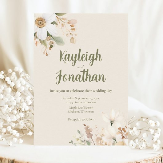 Invitation Aquarelle Beige moderne Mariage Floral