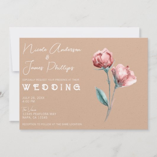 Invitation Aquarelle Beige Peachy Mariage (Devant)