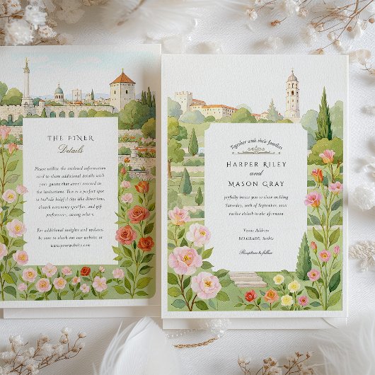 Invitation Aquarelle Belgrade Serbie Floral Jardin Mariage