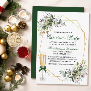Invitation Aquarelle Berries verdure fête de Noël verre
