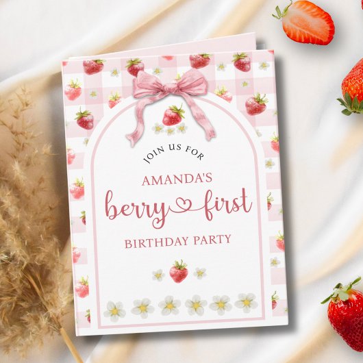 Invitation Aquarelle Berry 1ère fraise Anniversaire