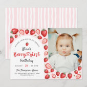 Invitation Aquarelle Berry First Sweet Birthday Photo (Devant / Derrière)