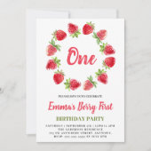 Invitation Aquarelle Berry fraise 1er anniversaire Inv (Devant)