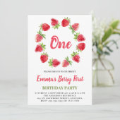 Invitation Aquarelle Berry fraise 1er anniversaire Inv (Debout devant)