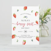 Invitation Aquarelle Berry fraise Premier anniversaire (Debout devant)