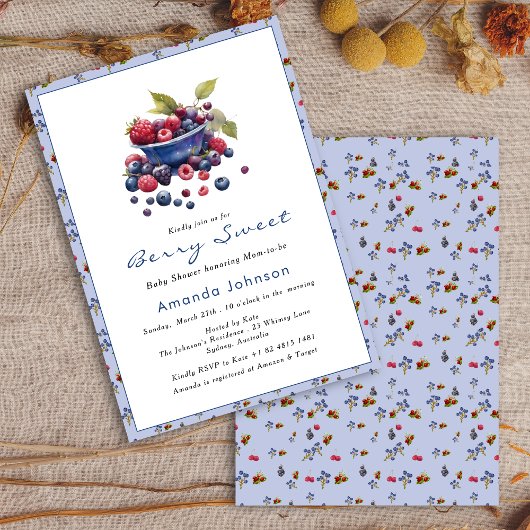 Invitation Aquarelle Berry Sweet Blueberries Baby shower