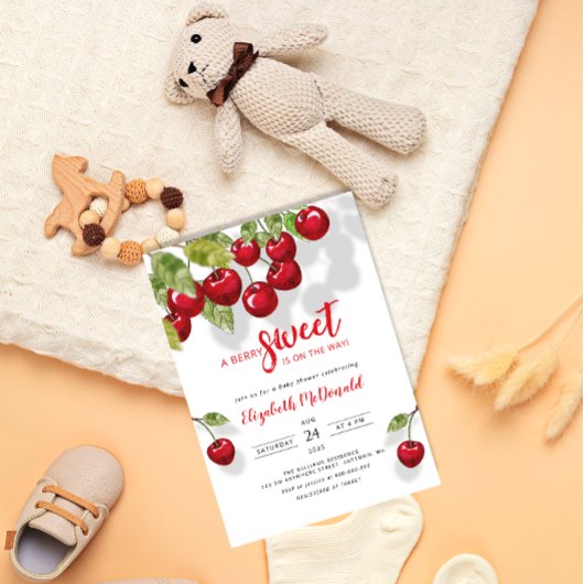 Invitation Aquarelle Berry Sweet Cherry Baby shower