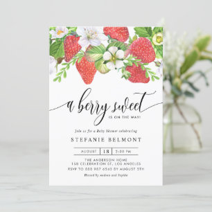 Invitation Aquarelle Berry Sweet Strawberries Baby shower