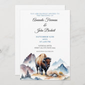 Invitation Aquarelle Bison de bison blanc et bleu Mariage de  (Devant / Derrière)