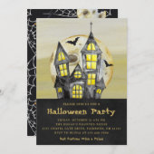 Invitation Aquarelle Black Haunted House Halloween Party (Devant / Derrière)