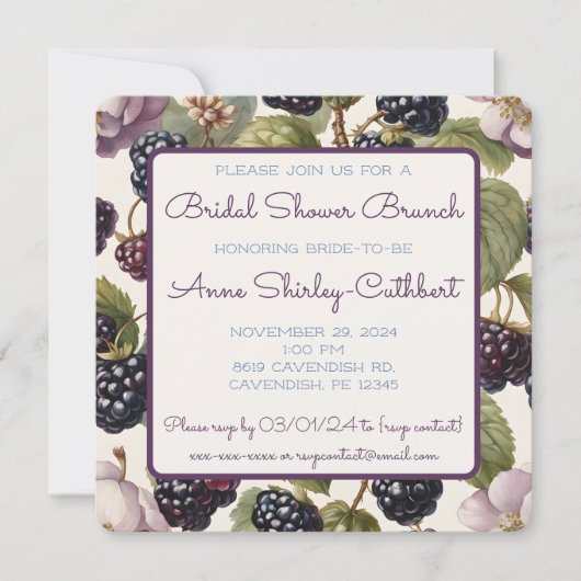 Invitation Aquarelle Blackberry & Florals Carré (Devant)
