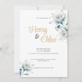 Invitation Aquarelle blanc bleu lièvre Mariage floral (Devant)