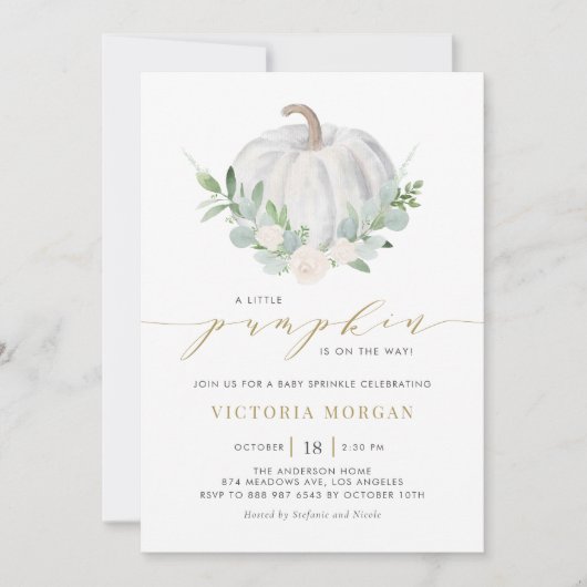 Invitation Aquarelle Blanc Citrouille Automne Baby Sprinkel (Devant)