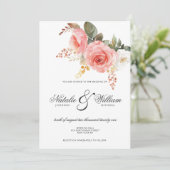 Invitation Aquarelle blanc corail rose rose mariage (Debout devant)