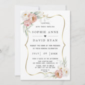 Invitation Aquarelle Blanc Dusty Rose Fleurs or Mariage (Devant)