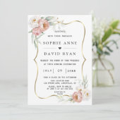 Invitation Aquarelle Blanc Dusty Rose Fleurs or Mariage (Debout devant)