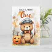 Invitation Aquarelle Blanc et Brown Bois Ours 1er anniversair (Debout devant)