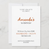 Invitation Aquarelle Blanc et Brown Bois Ours 1er anniversair (Dos)