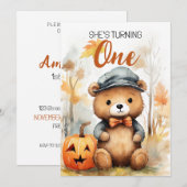 Invitation Aquarelle Blanc et Brown Bois Ours 1er anniversair (Devant / Derrière)