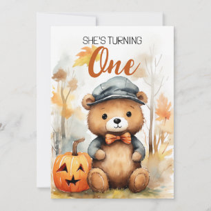 Invitation Aquarelle Blanc et Brown Bois Ours 1er anniversair