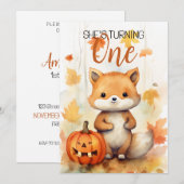 Invitation Aquarelle Blanc et Brown Funny Fox 1er anniversair (Devant / Derrière)