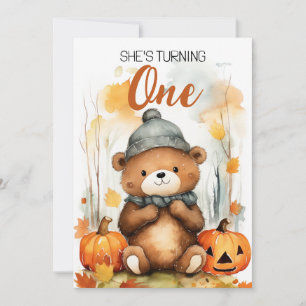 Invitation Aquarelle Blanc et Brown Joyeux Ours 1er anniversa