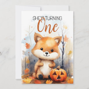 Invitation Aquarelle Blanc et Brown Joyeux Renard 1er anniver